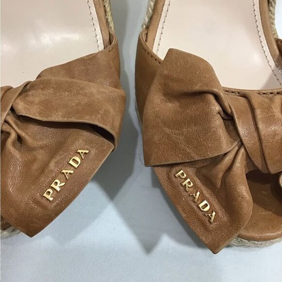 Prada Napa Aviator Bow Espadrille Sandal Wedges Size 36 - Picture 8 of 15